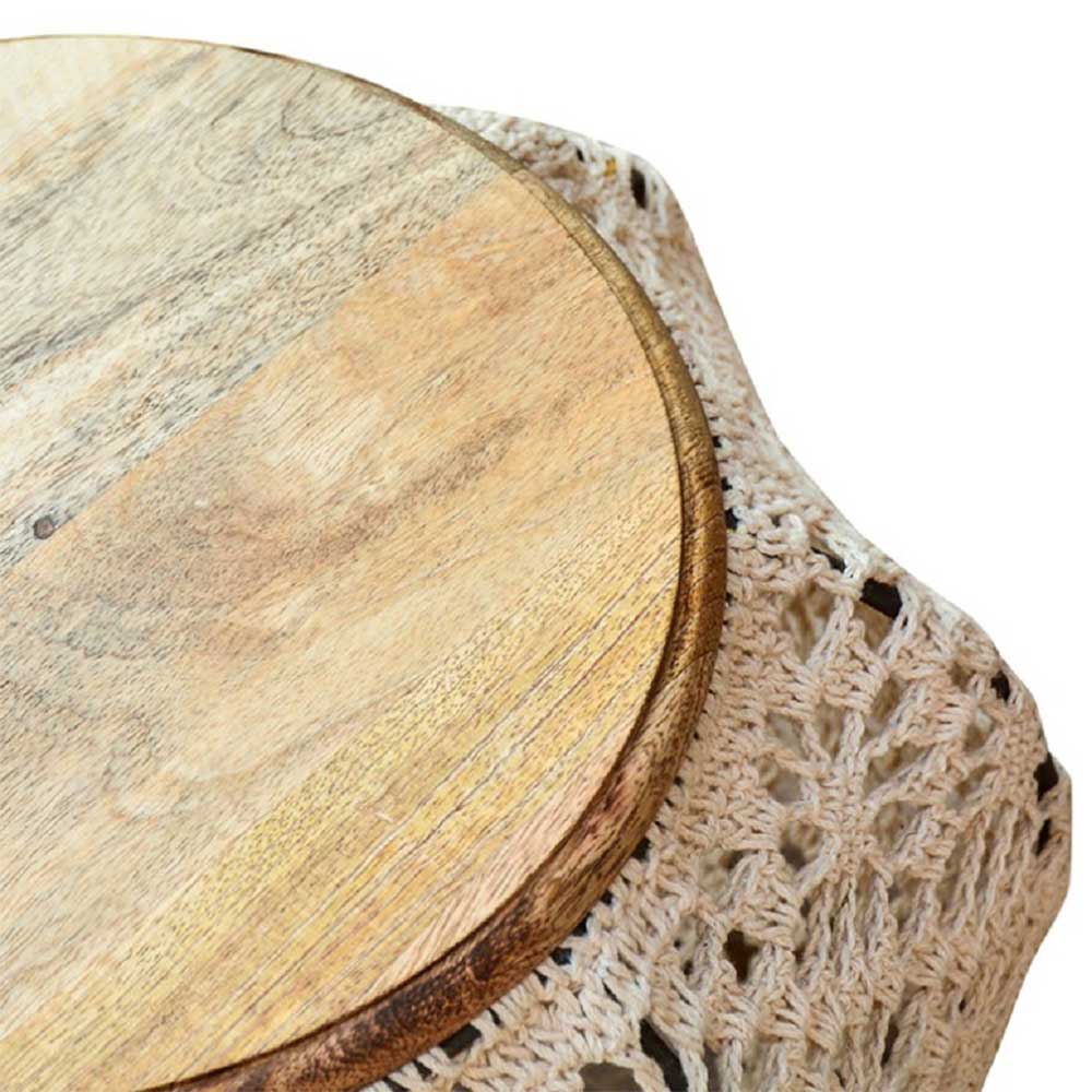 Design Truhen Couchtisch Colobro aus Strickstoff in Beige und Mangobaum Massivholz