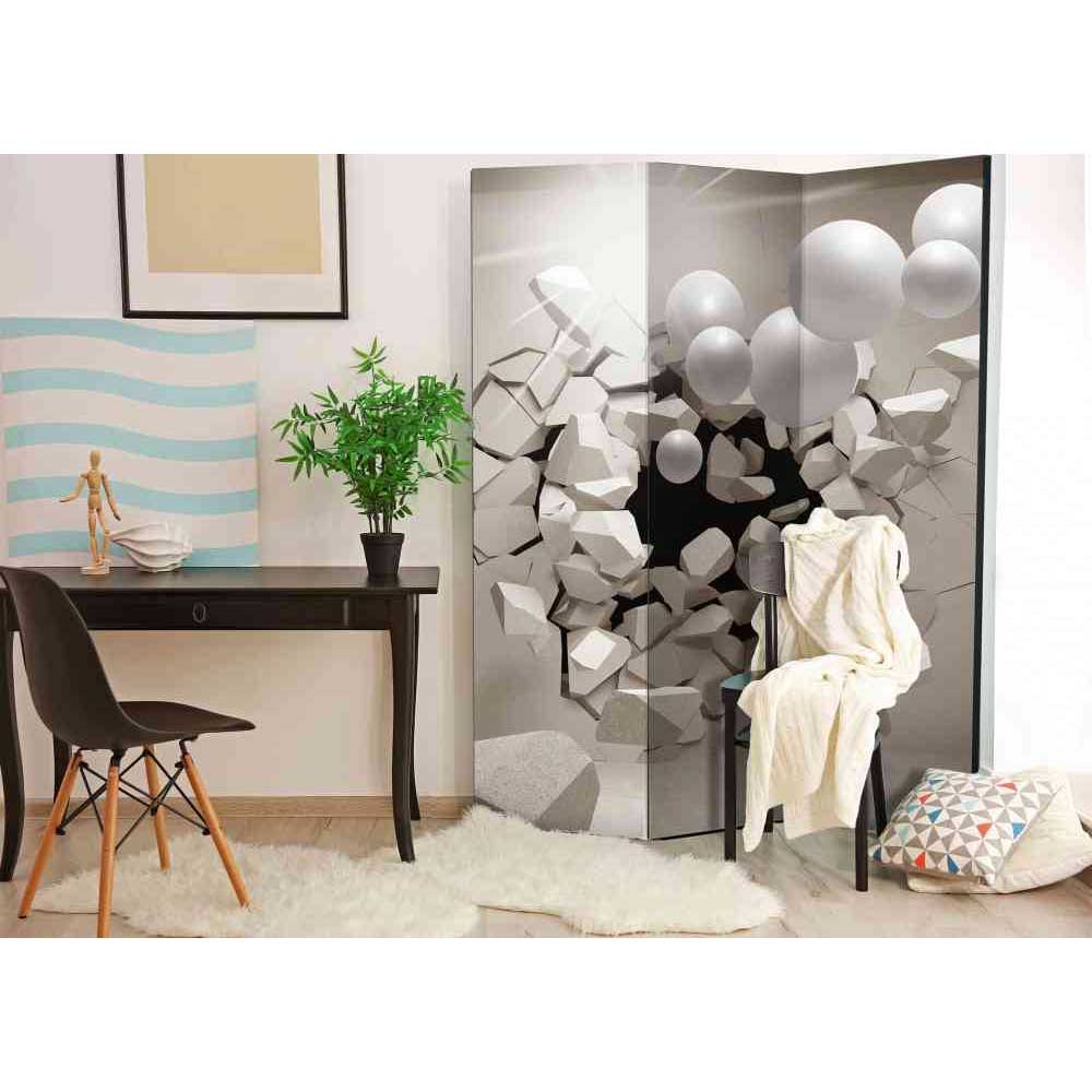 Raumteiler Paravent Paniera mit 3D Motiv in Grau und Weiß