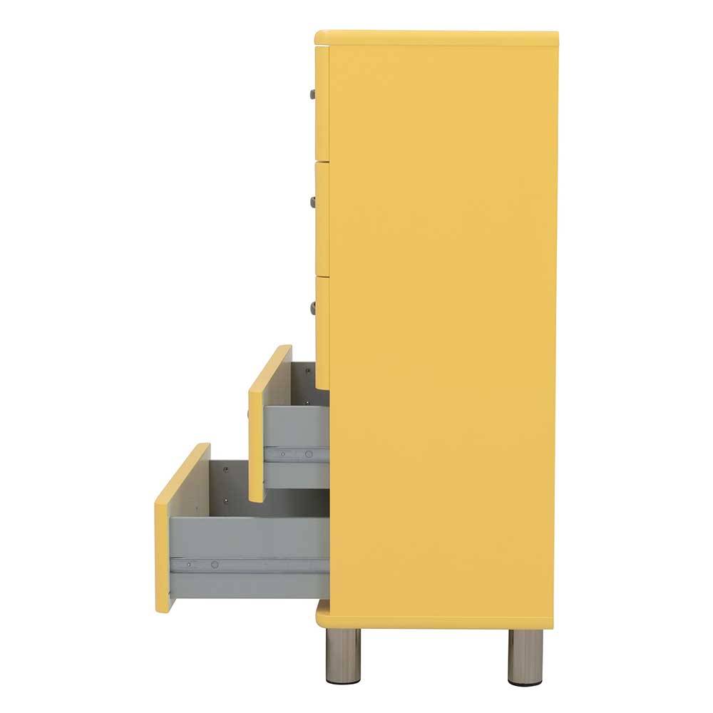 Gelbe Schubladenkommode Picardie mit Vierfußgestell aus Metall 112 cm hoch