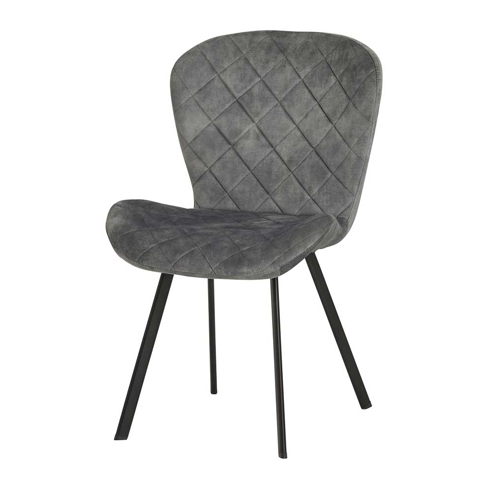 Esstisch Stühle Portland aus Samt und Metall in Grau und Schwarz (2er Set)
