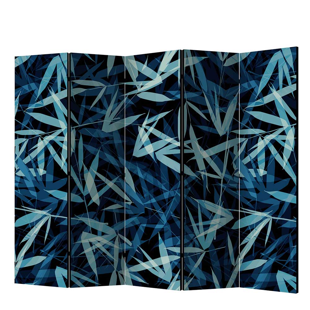 Paravent Raumteiler Vantus mit Blättermuster in Blau und Schwarz