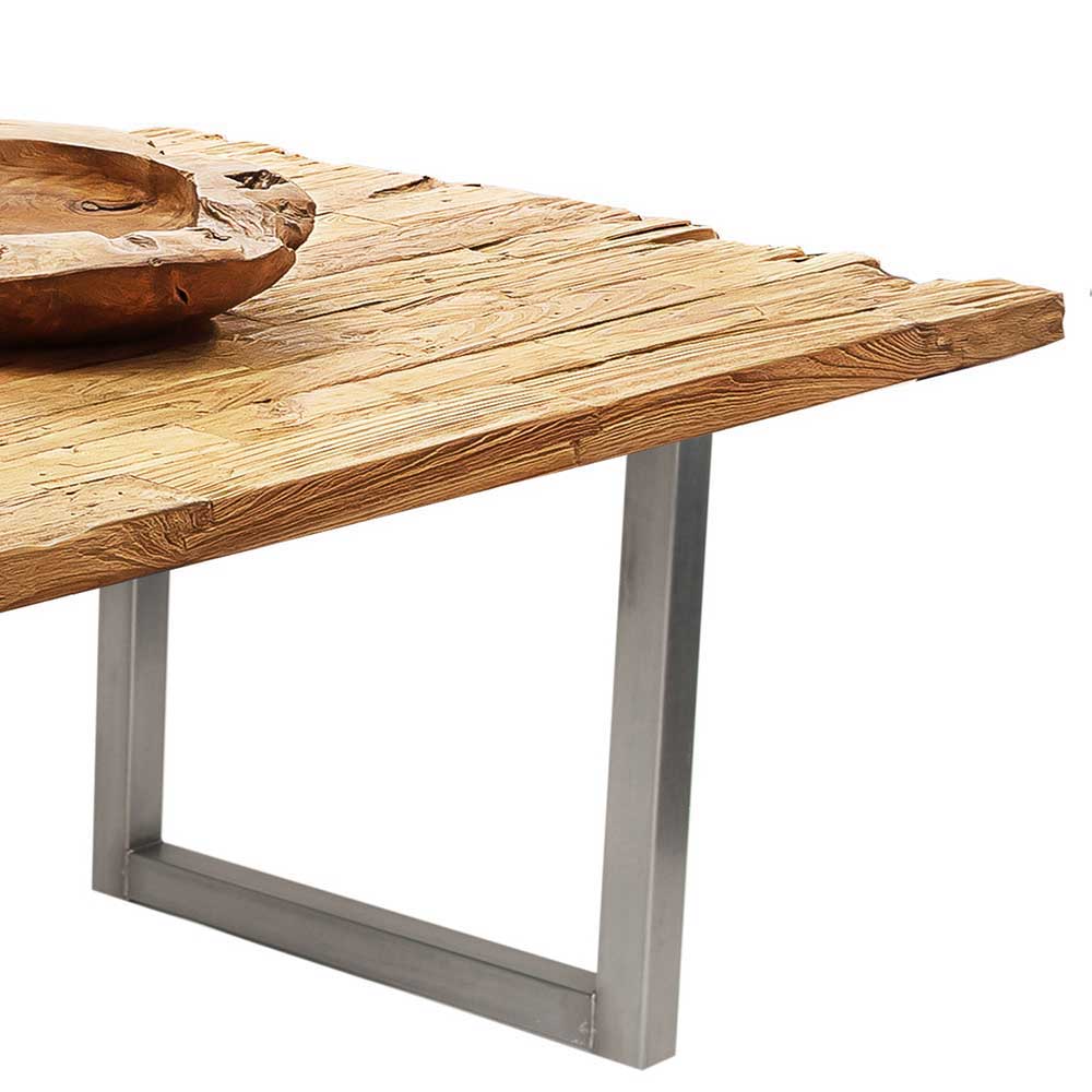 Altholz Tisch Comanar aus Teak und Metall mit Bügelgestell