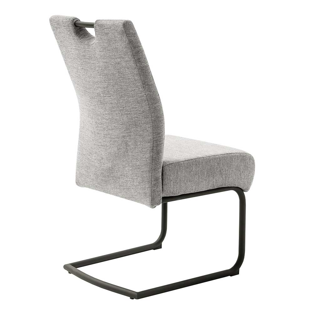 Freischwinger Stühle Belves in Grau mit schwarzem Gestell aus Metall (2er Set)