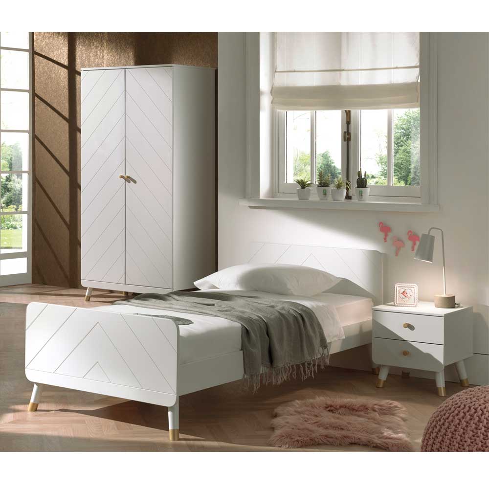 Schlafzimmer Set Canjan in Weiß & Goldfarben für Mädchen (dreiteilig)