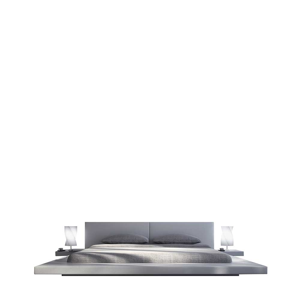 Design Doppelbett Tyzio in Weiß Kunstleder mit LED Beleuchtung