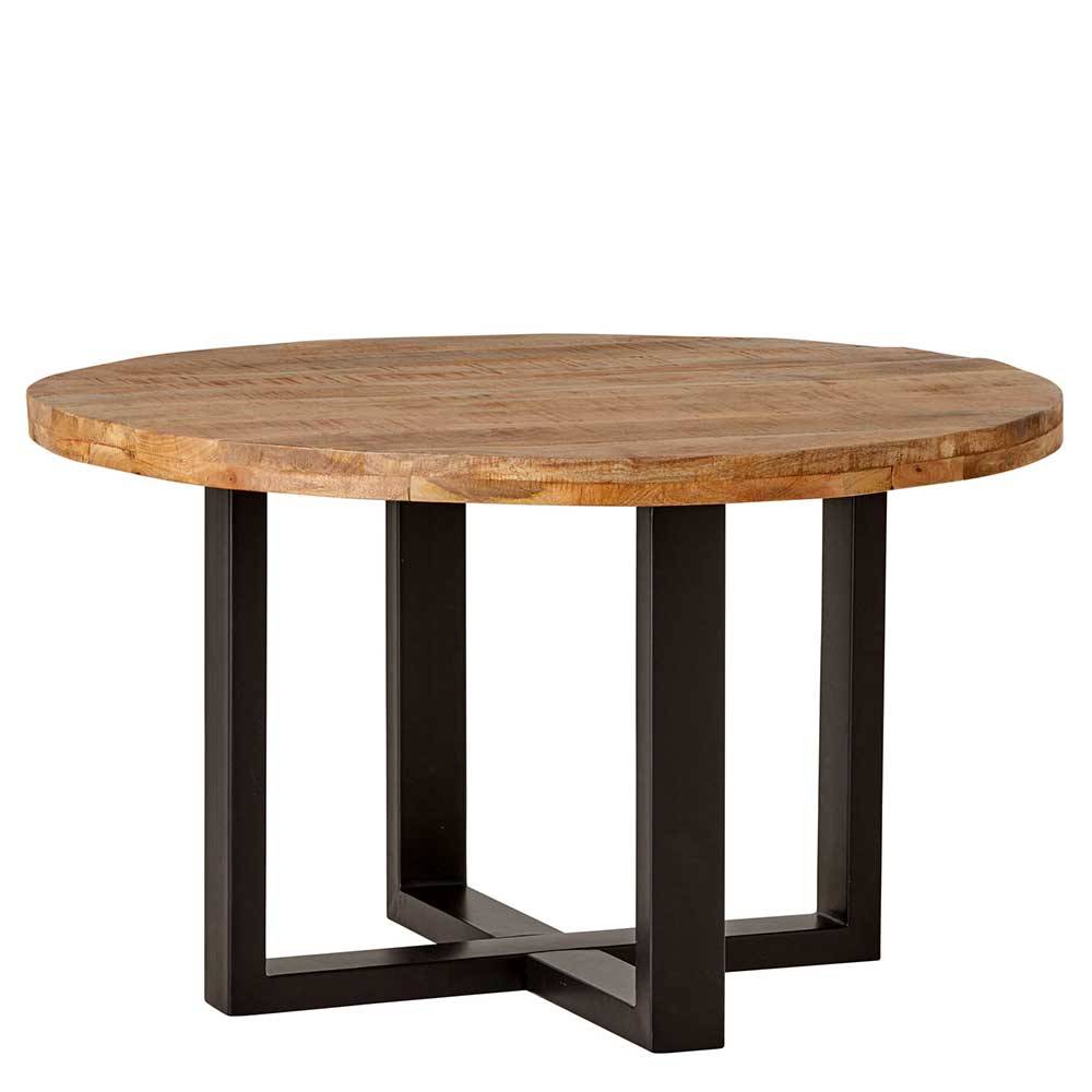 Industrie und Loft Stil Tisch Isa aus Mangobaum Massivholz mit Bügelgestell