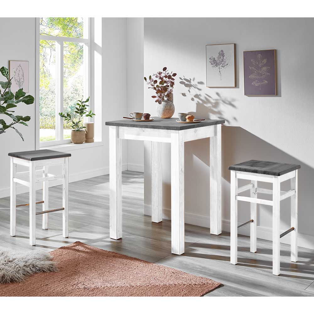 Küchen Sitzgruppe Cabinar in Weiß und Grau im Landhausstil (dreiteilig)