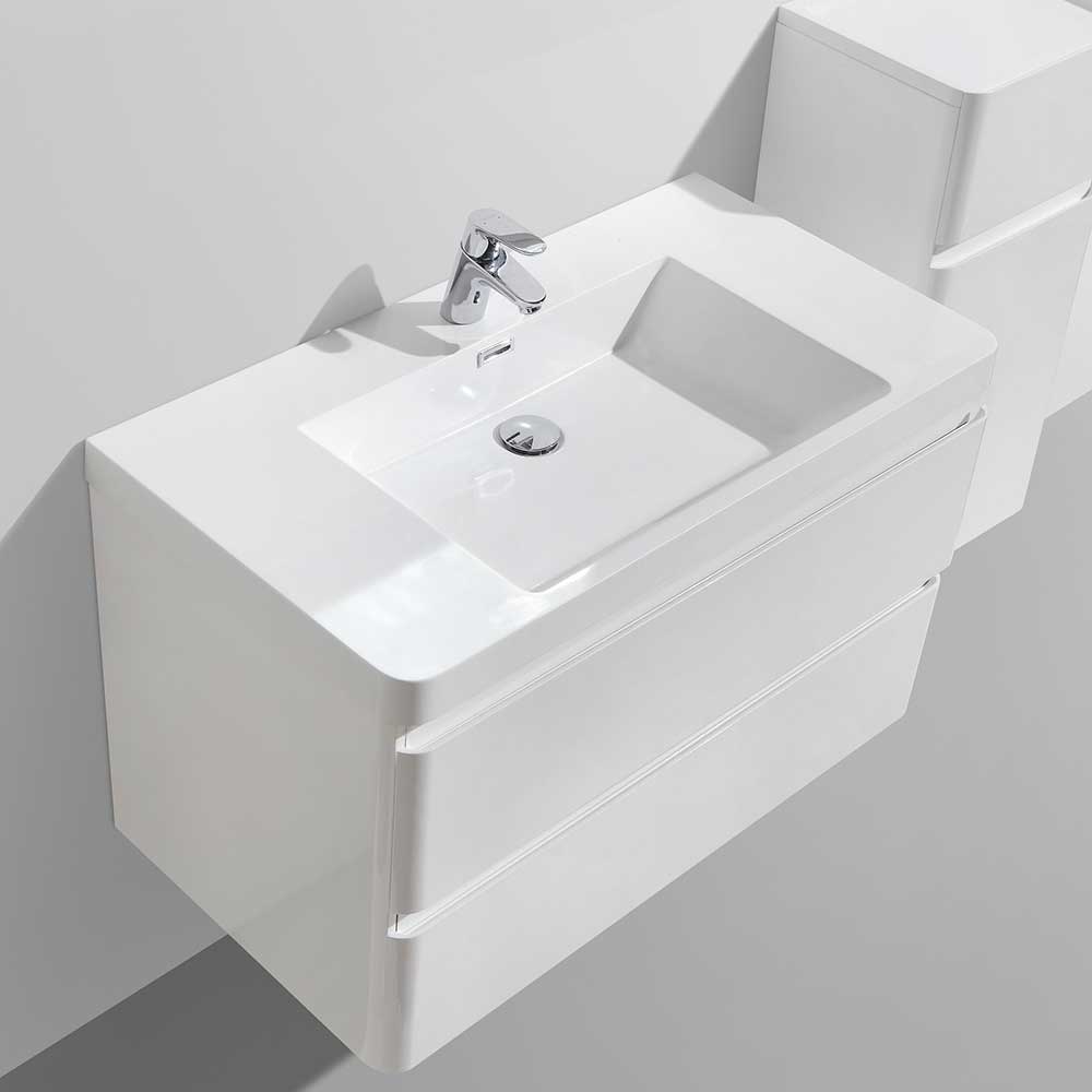 Hängendes Badezimmer Set Larienta in Weiß Hochglanz modern (dreiteilig)