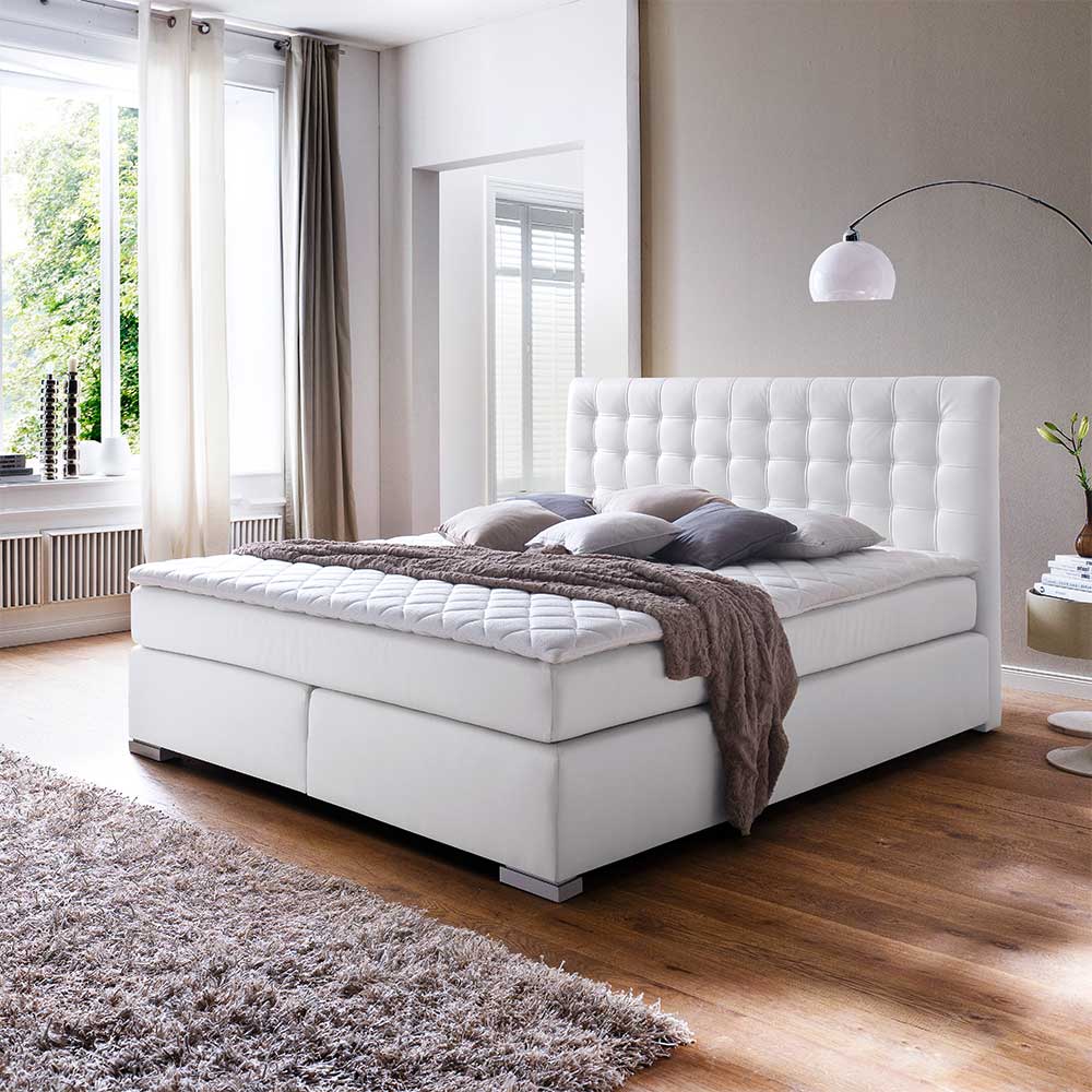 Amerikanisches Bett Rocono in Weiß Kunstleder | Pharao24.de