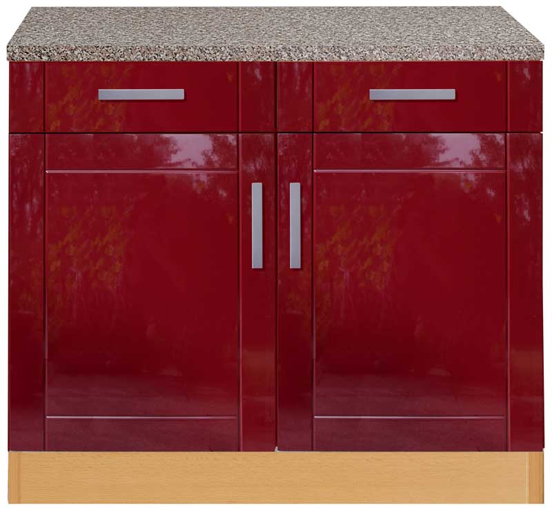 Küchen-Hängeschrank VAREL Küchenschrank 1 Tür 60cm hochglanz bordeaux-rot/ buche