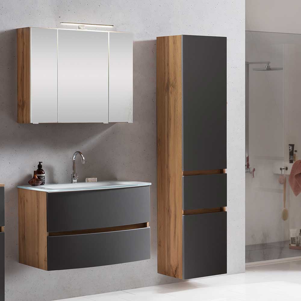 Moderne Badezimmermöbel Vaharian in Grau und Wildeiche 120 cm breit