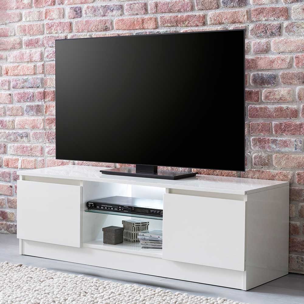 TV Möbel Orica in Weiß Hochglanz mit LED Beleuchtung