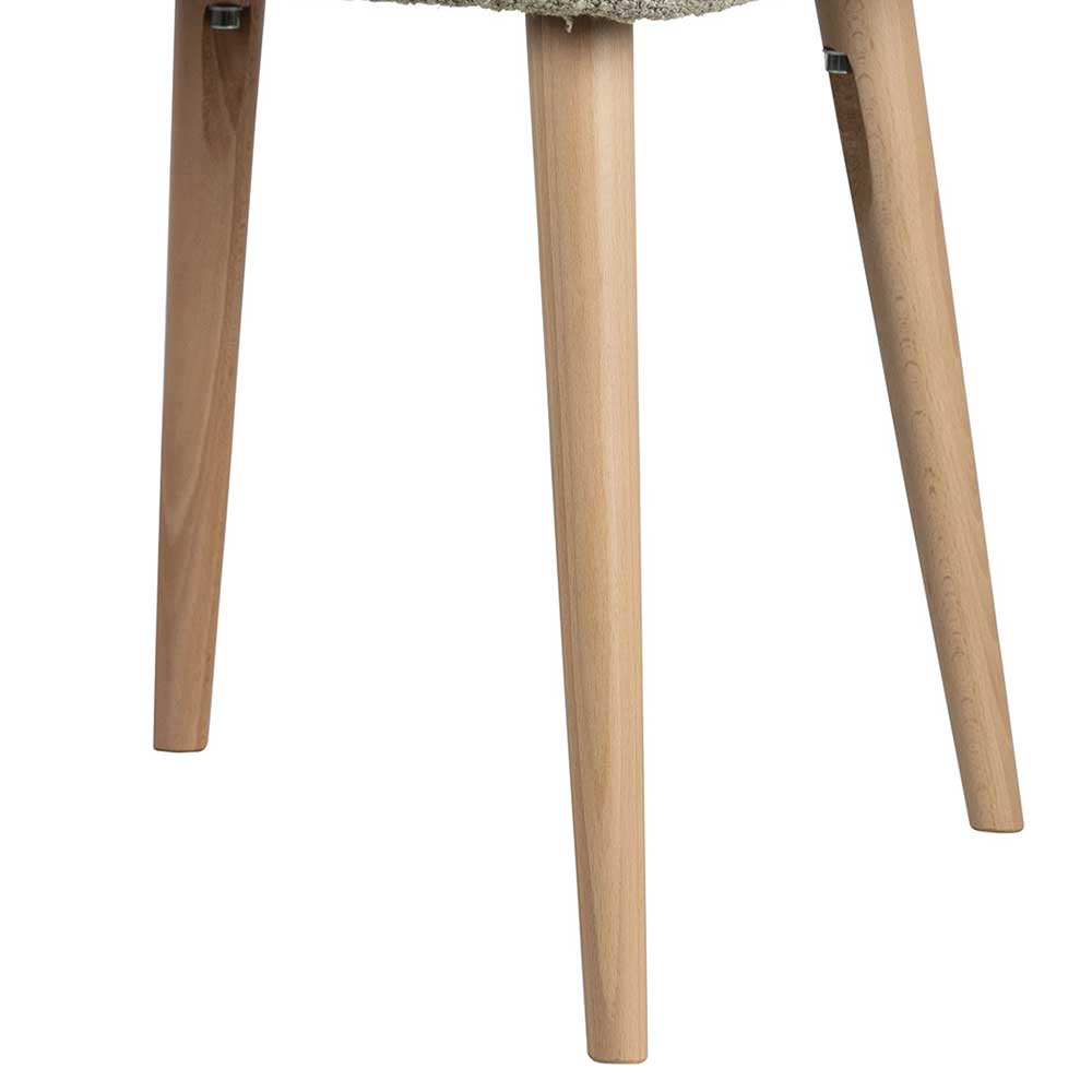 Boucle Stühle Angelo in Beigegrau mit Gestell aus Massivholz (2er Set)