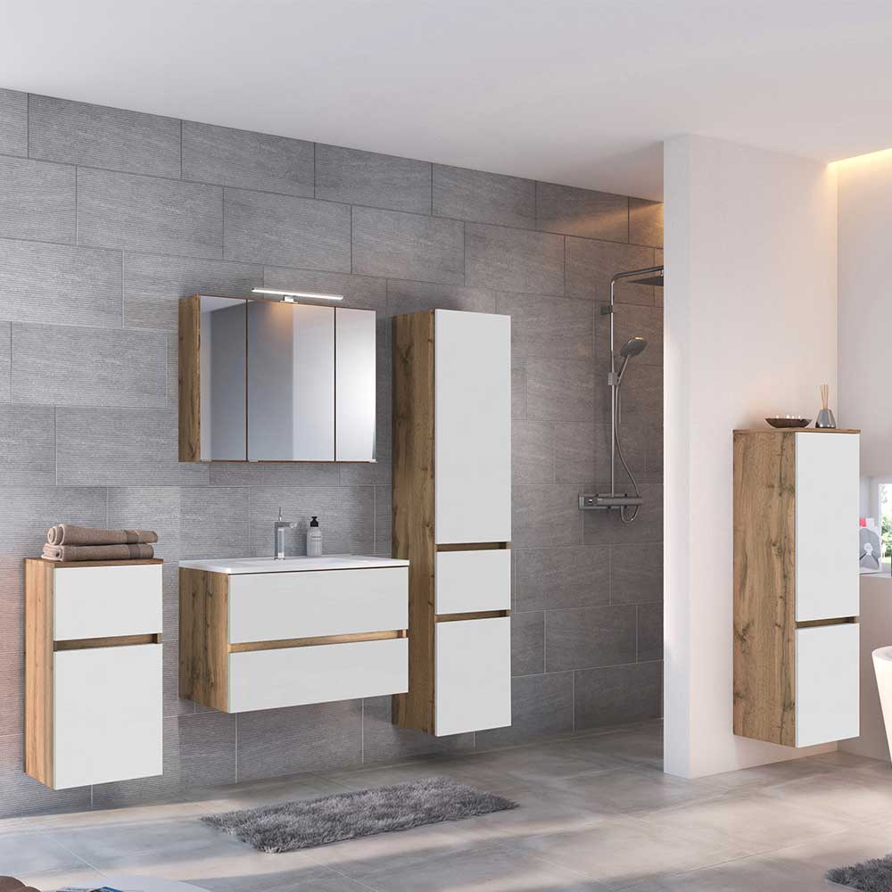 Moderne Badezimmer Einrichtung Tacava in Weiß und Wildeichefarben (fünfteilig)