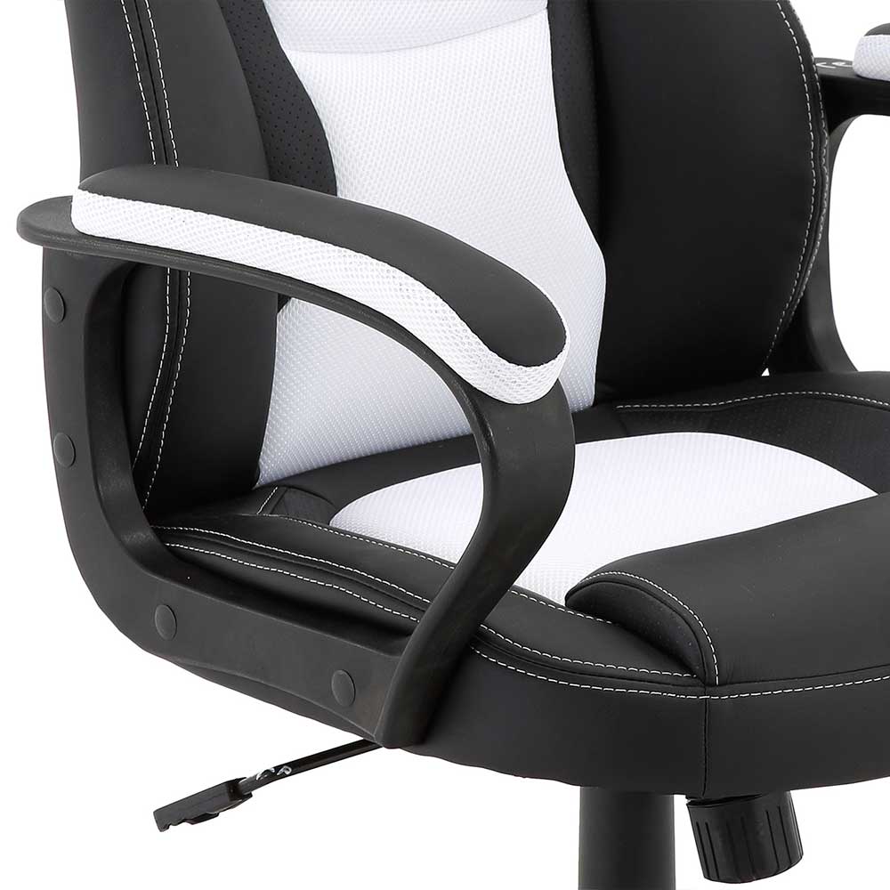 Gamer Stuhl Lezifa in Schwarz und Weiß mit gepolsterter Rückenlehne