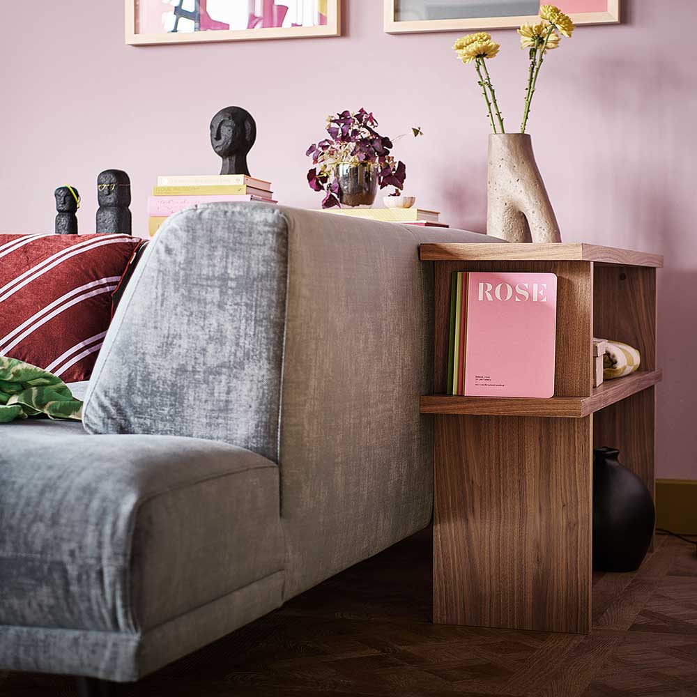Sofa Anstelltisch Elfris in Nussbaumfarben 120 cm breit