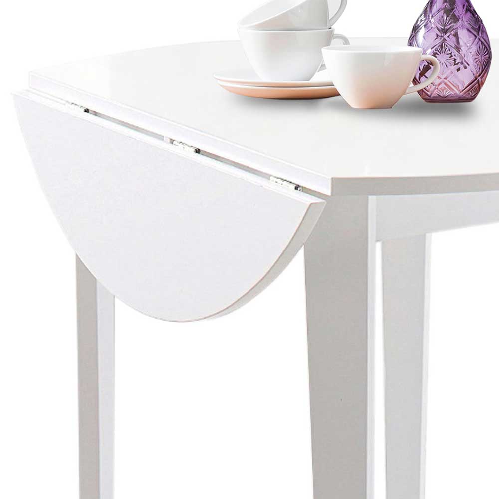 Runder Esszimmer Tisch Jairos in Weiß mit klappbarer Tischplatte