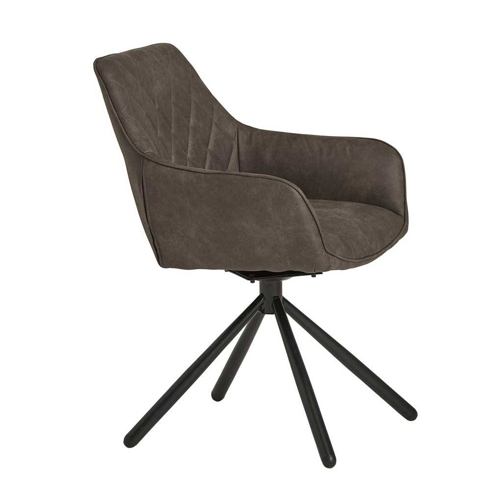 Stuhl Set Esstisch Cadrian in Grau und Schwarz aus Microfaser und Metall (2er Set)