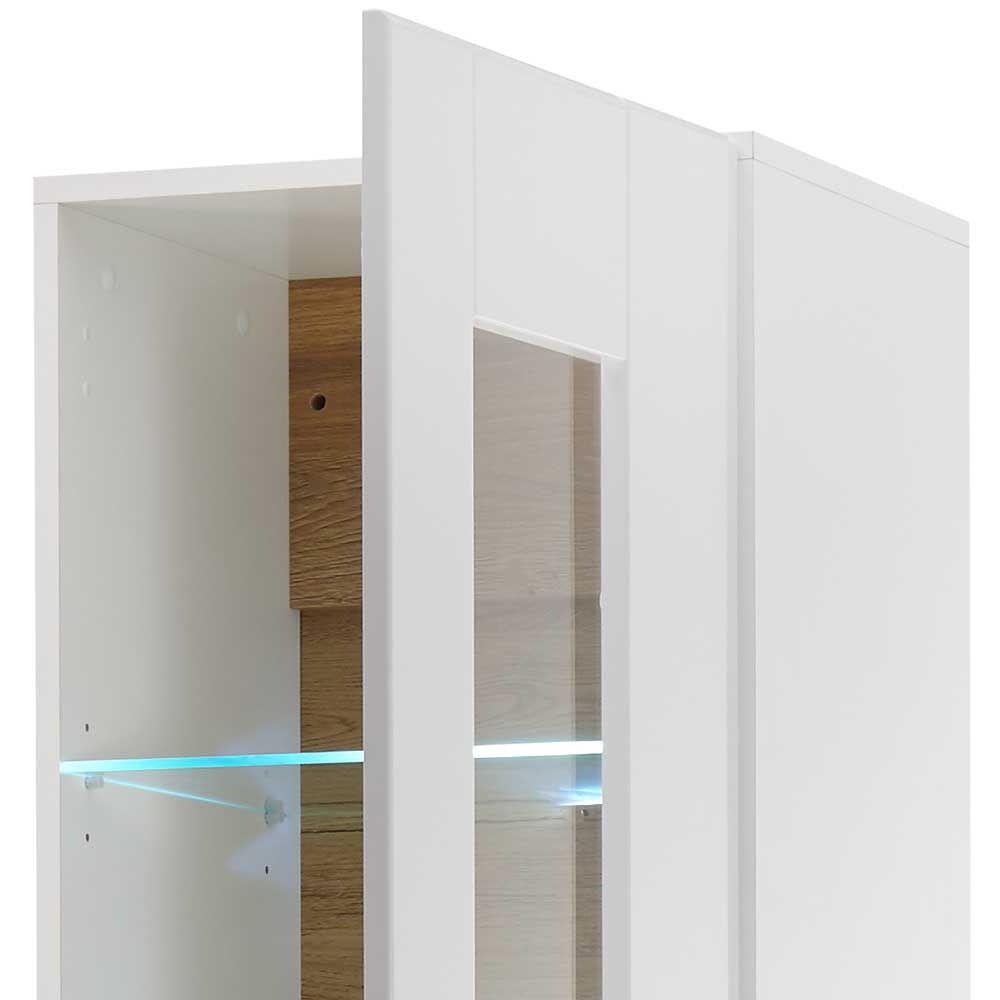 Wohnzimmer Vitrinenschrank Aulianda in Hochglanz Weiß 45 cm breit