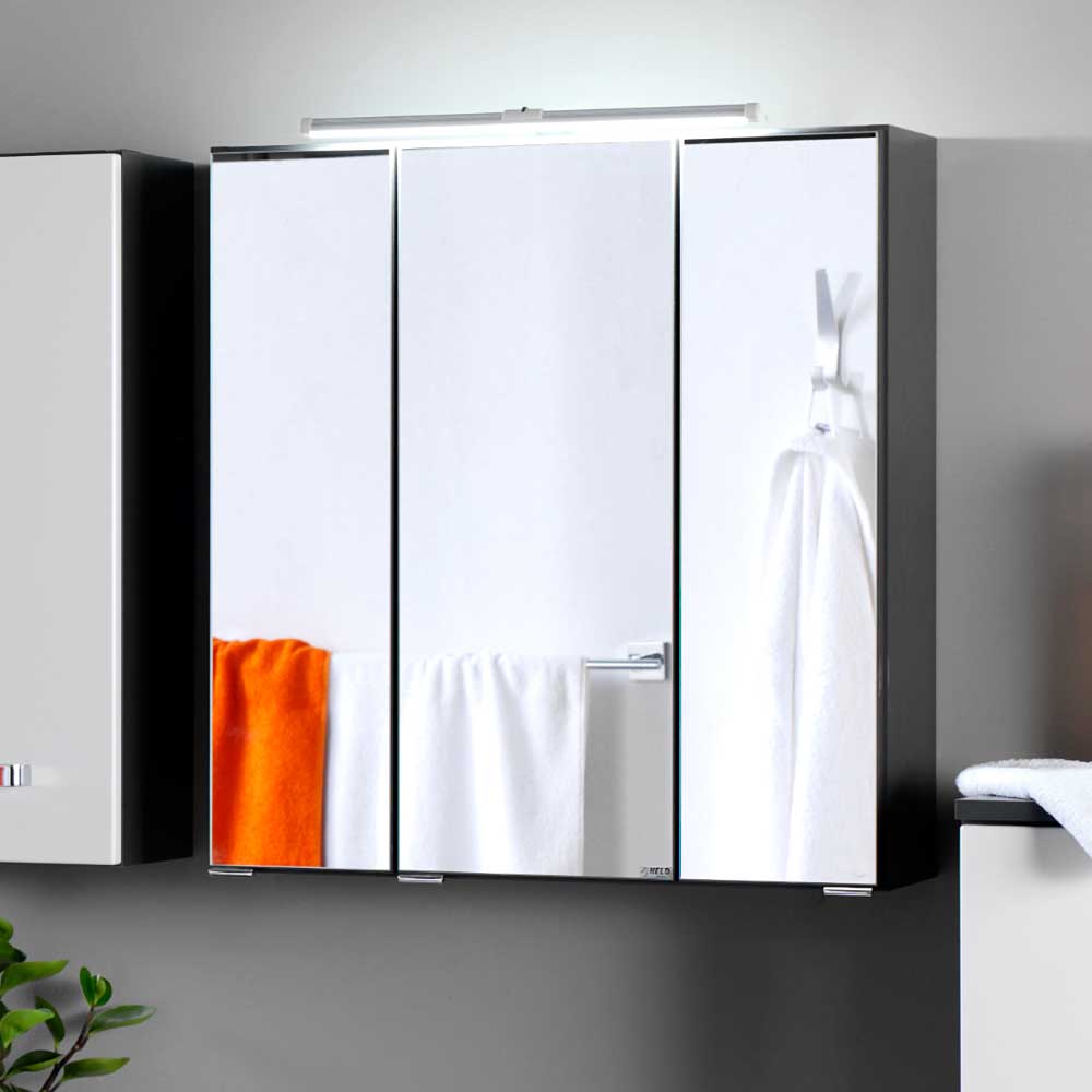 Badezimmer Kombination Simonas in Weiß Hochglanz mit LED Beleuchtung (fünfteilig)