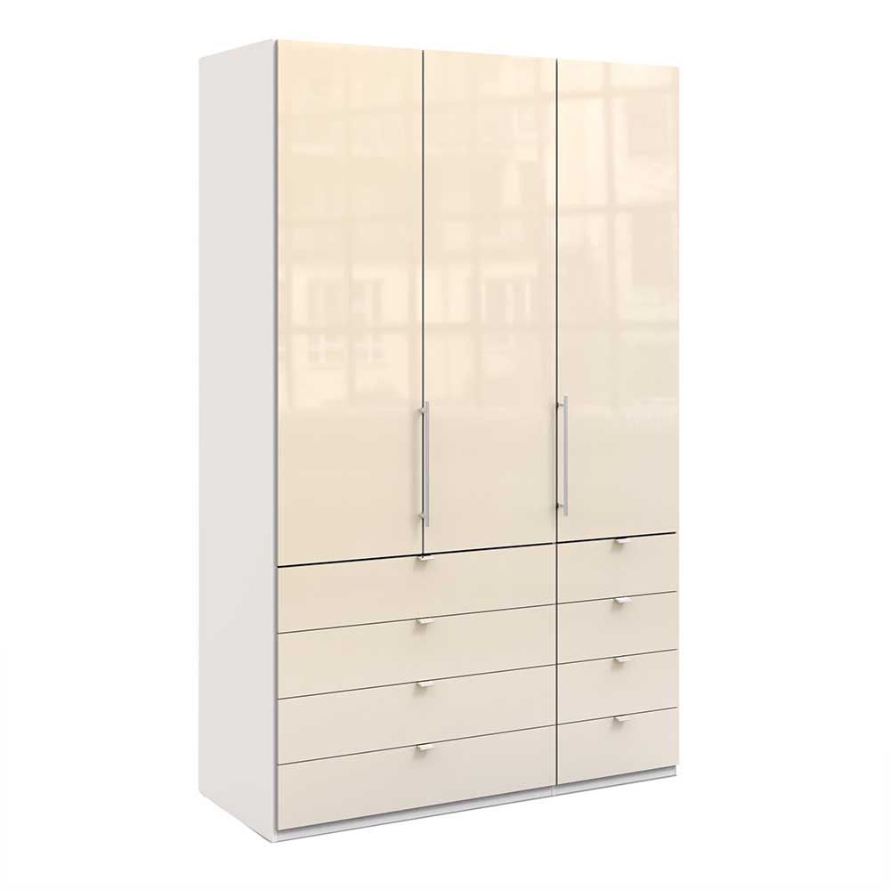 Schlafzimmer Kleiderschrank Invelita in Creme Weiß Glas beschichtet mit Falttüren