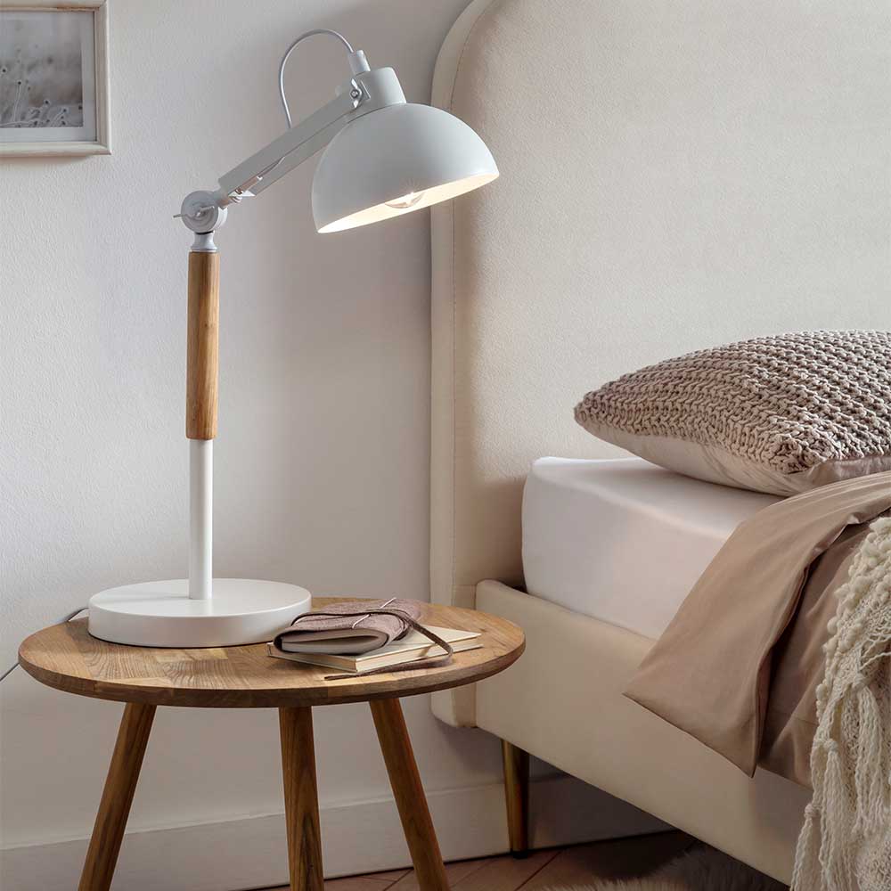 Lampe im Skandi Design Occitan in Weiß und Holz Naturfarben