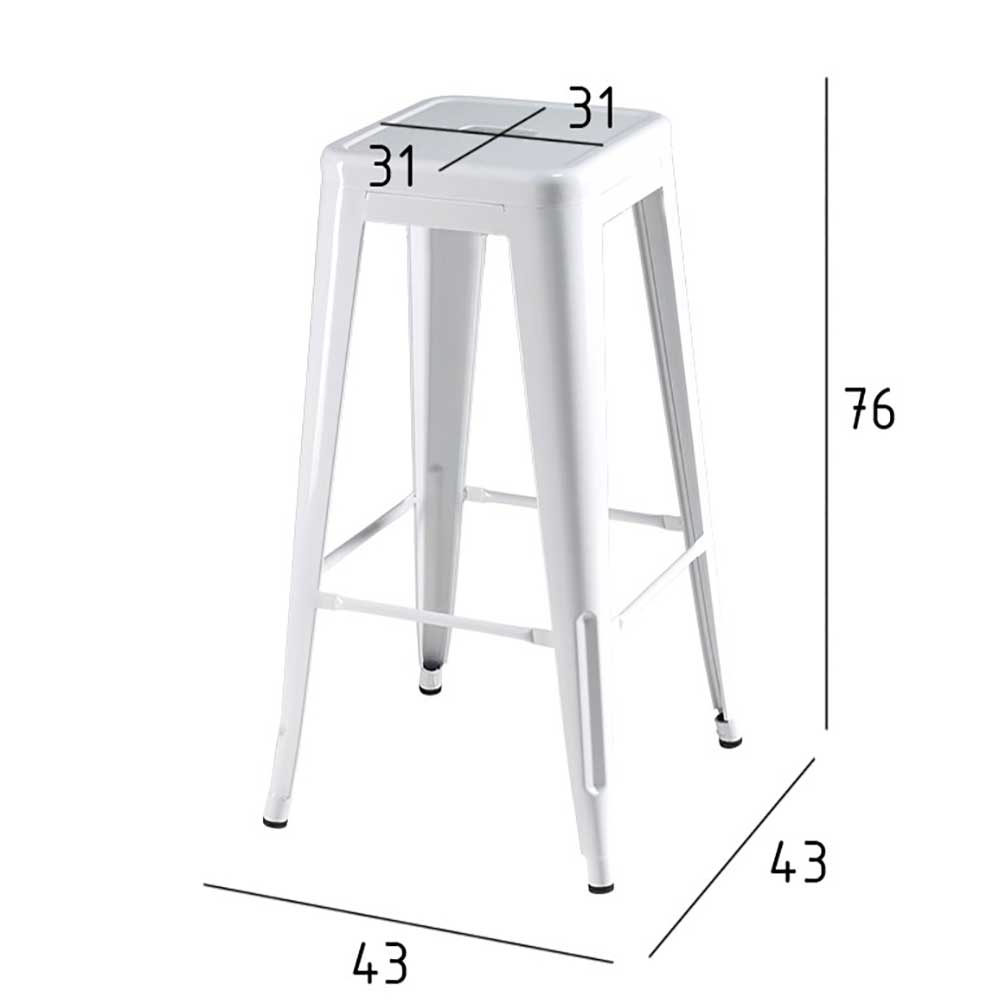Industriedesign Barhocker Keoni in Weiß aus Stahl (4er Set)
