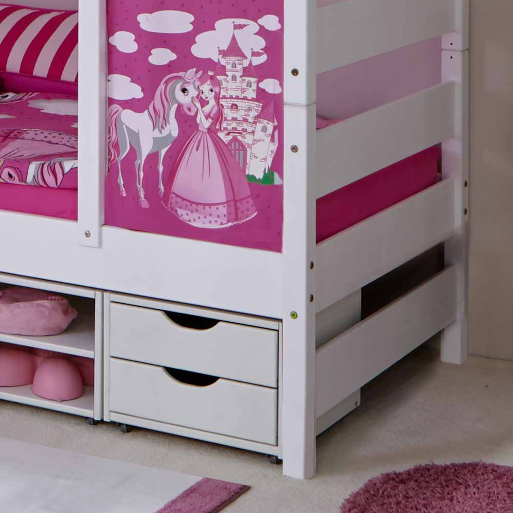 Prinzessin Kinderbett Lejadro in Weiß Rosa mit Schubladen
