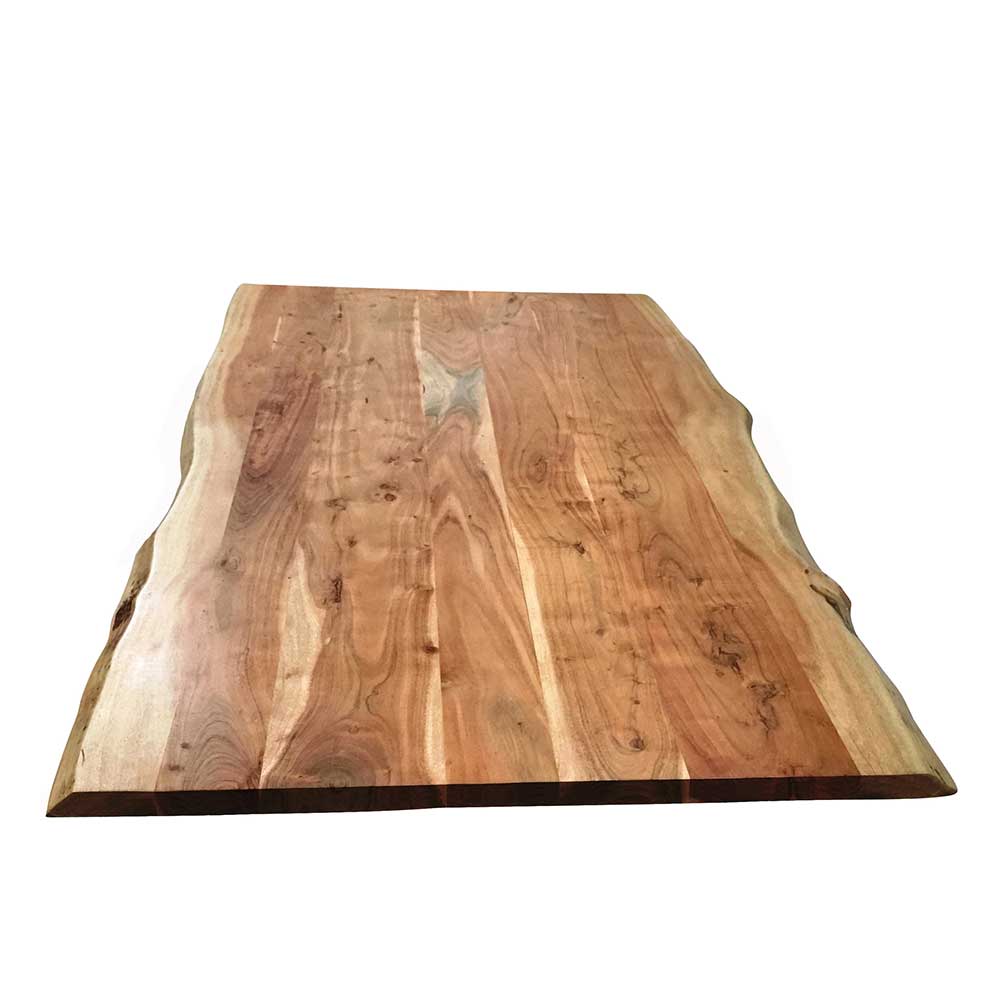 Baumkantentisch Mina aus Akazie Massivholz mit silberfarbenem Metallgestell