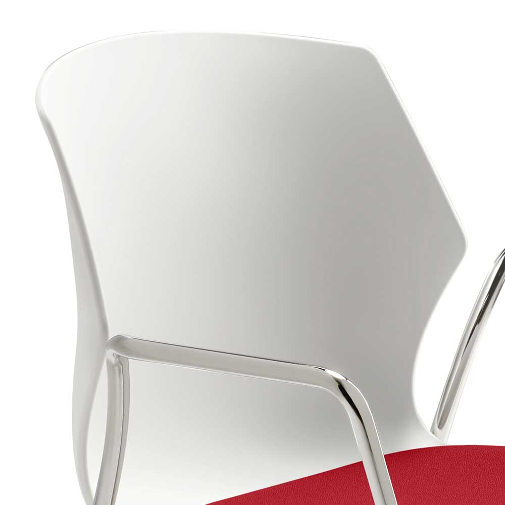 Armlehnen Küchenstuhl Kospas in Weiß und Rot mit verchromtem Metallgestell