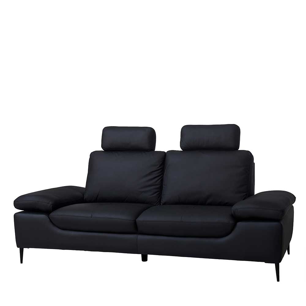 Schwarze Couch Salvadore mit verstellbaren Armlehnen und Steck-Kopfstützen