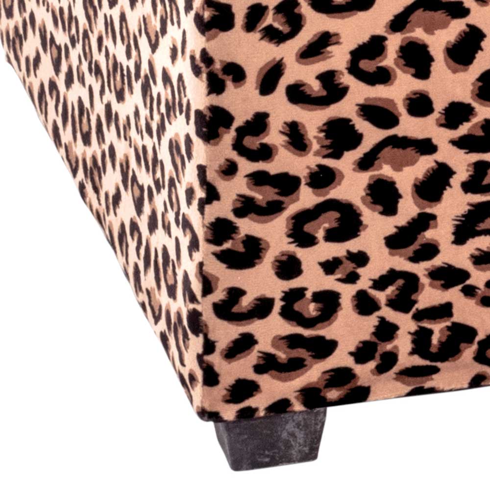 Samt Sitztruhe Cilian in Beige und Schwarz mit Leopard Muster