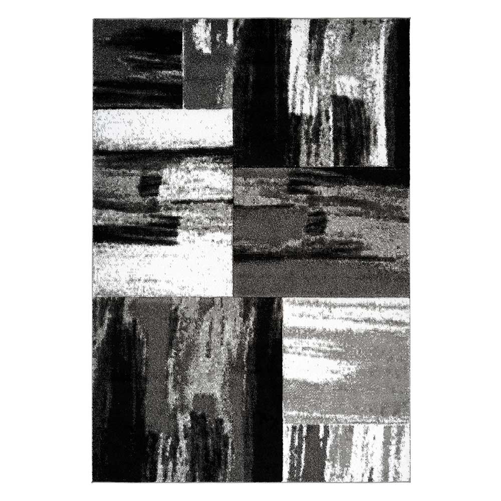Kurzflor Teppich Veroana in Grau Schwarz mit abstraktem Muster