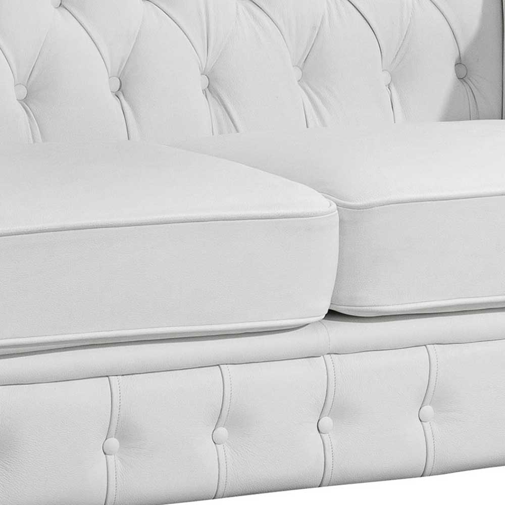Weißes Chesterfield Zweier Sofa Jymm aus Echtleder 172 cm breit