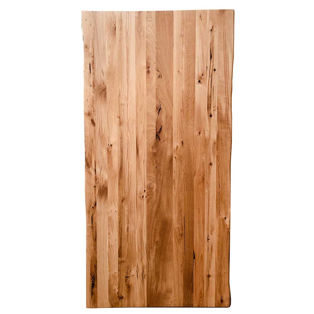 Holztisch Wildeiche Lenox mit Baumkante und Gestell in X Form
