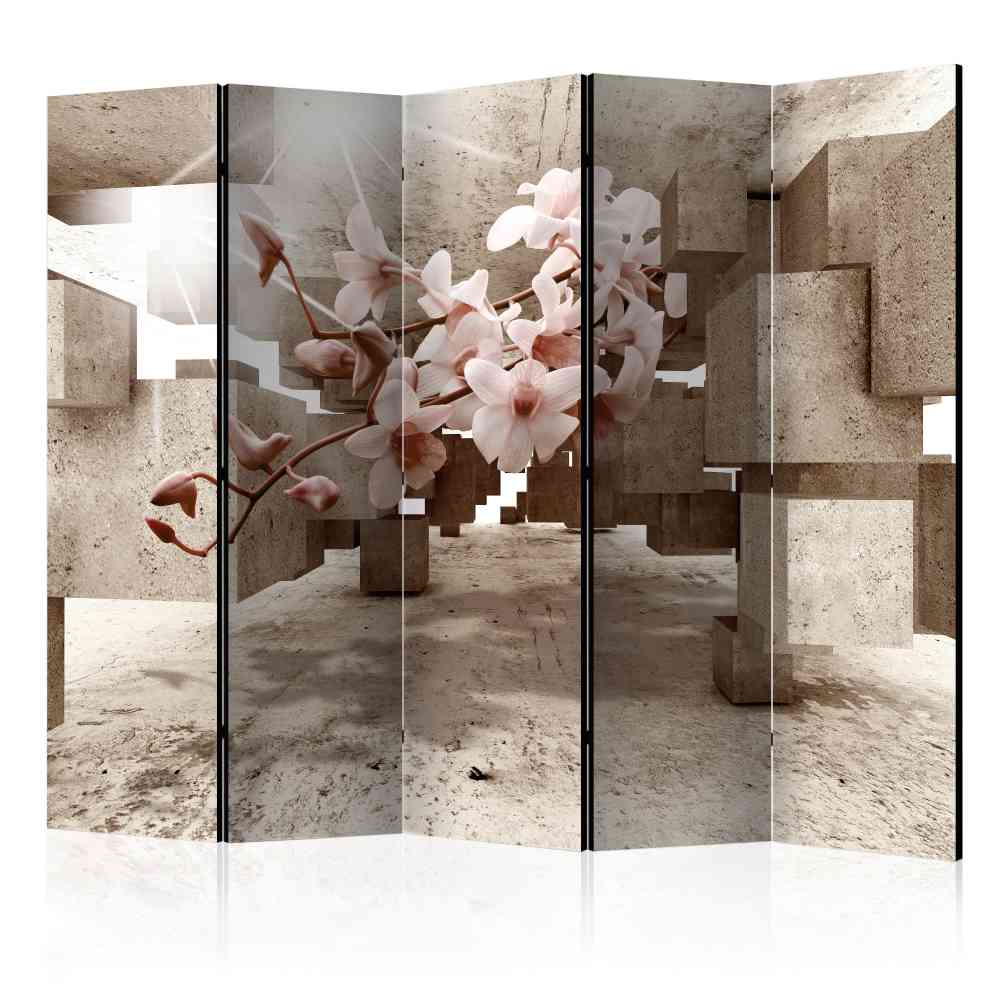 Paravent Giglio mit Steinblöcken und Blütenzweig 225 cm breit