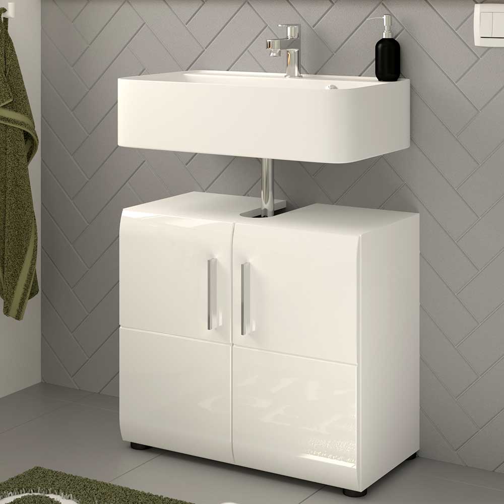 Waschbeckenunterschrank Blax in Weiß Hochglanz mit Drehtüren