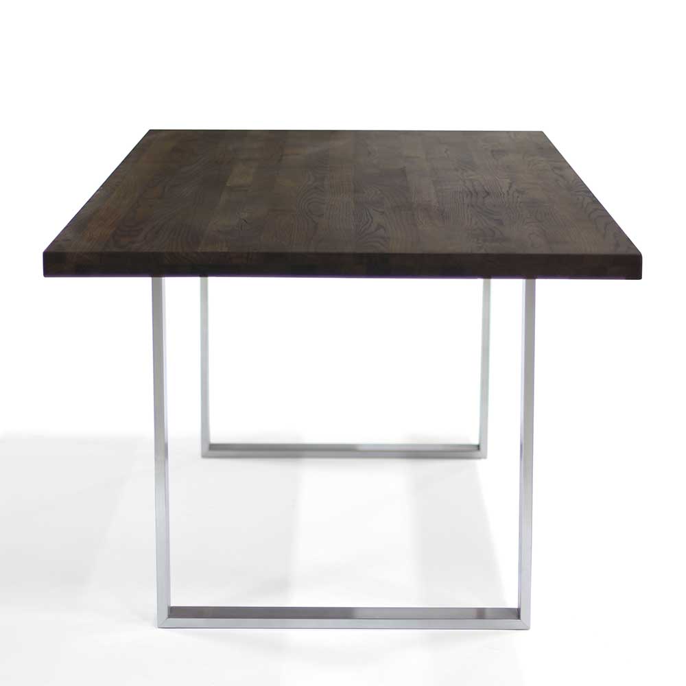 Esszimmer Tisch Tocachy aus Nussbaum Massivholz und Edelstahl 75 cm hoch