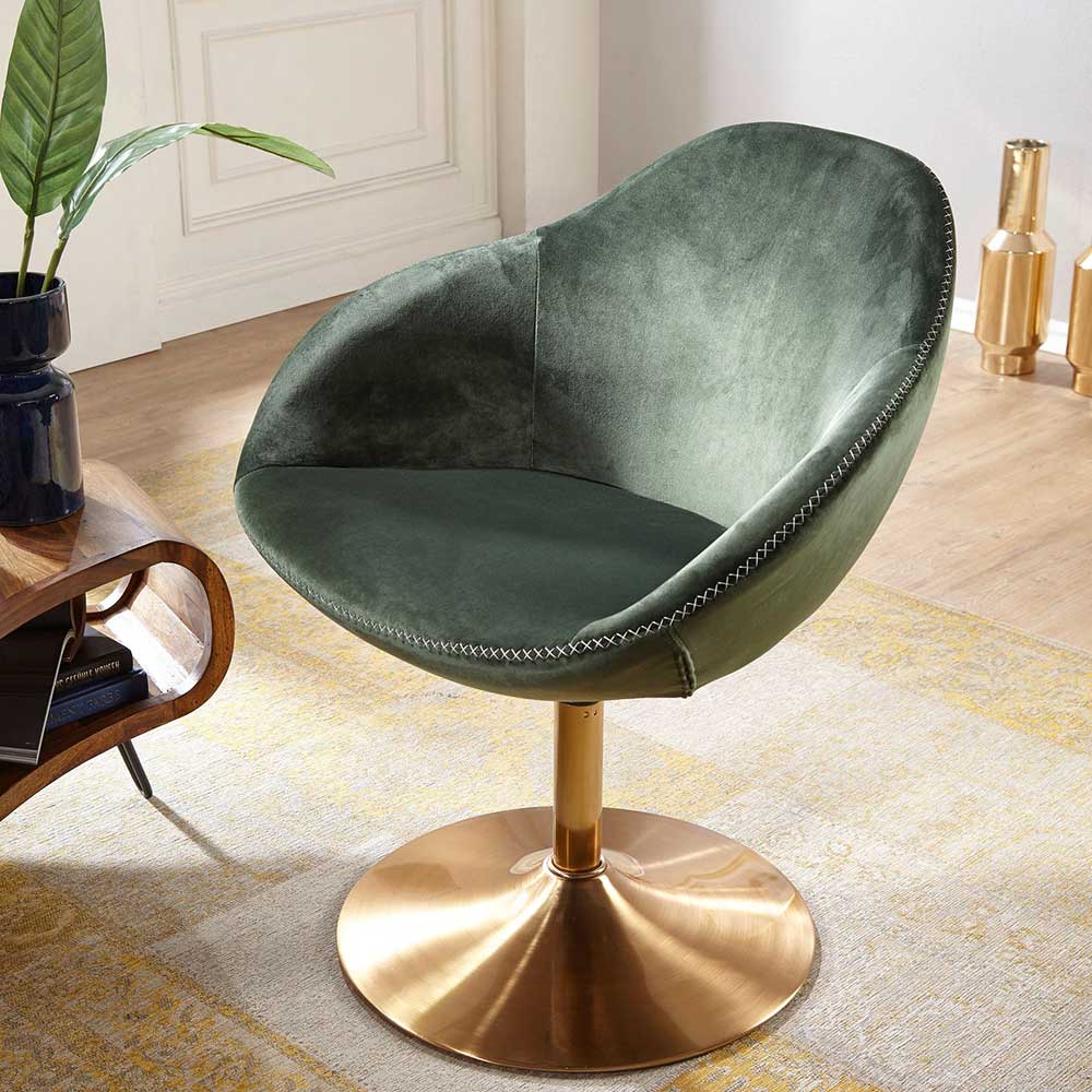 Lounge Sessel Gionna in Dunkelgrün und Goldfarben mit Samtbezug