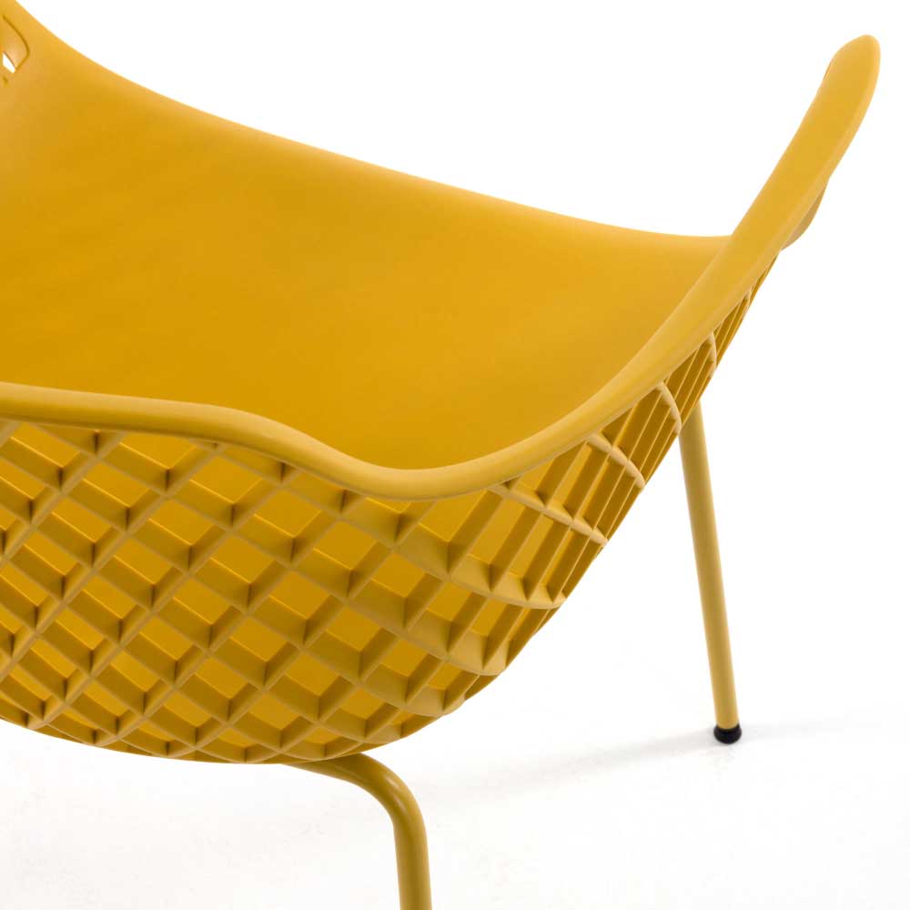 Skandi Design Esstisch Stühle Gourin in Gelb mit Metallgestell (4er Set)