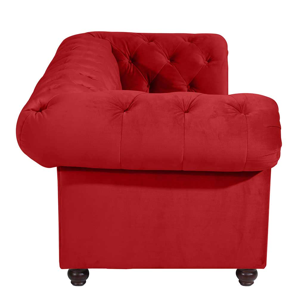 Rote Dreisitzer Couch Atlinius aus Samtvelours im Chesterfield Look