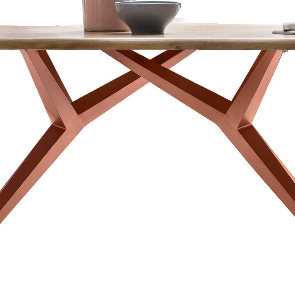 Tisch Massivholz Frosic in Wildeichefarben und Braun mit Metallgestell
