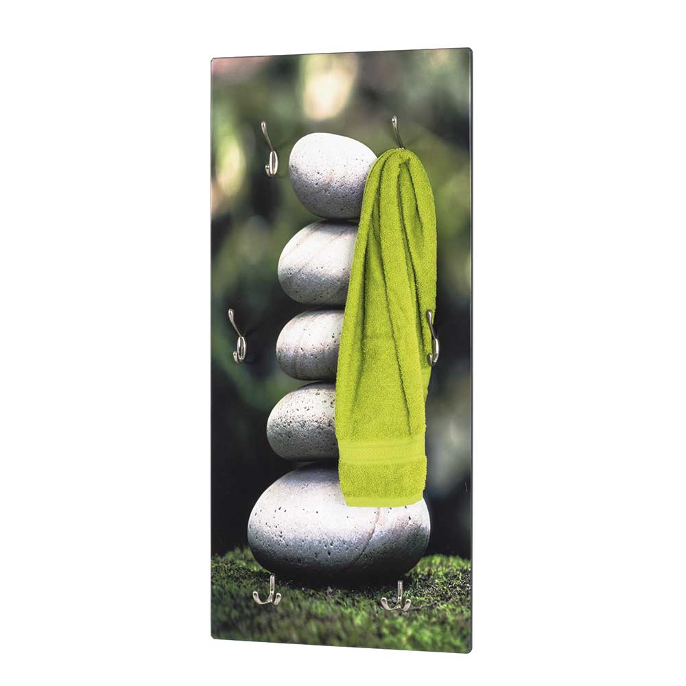 Wandgarderobenleiste Elefonas mit Zen Motiv in Grau und Grün