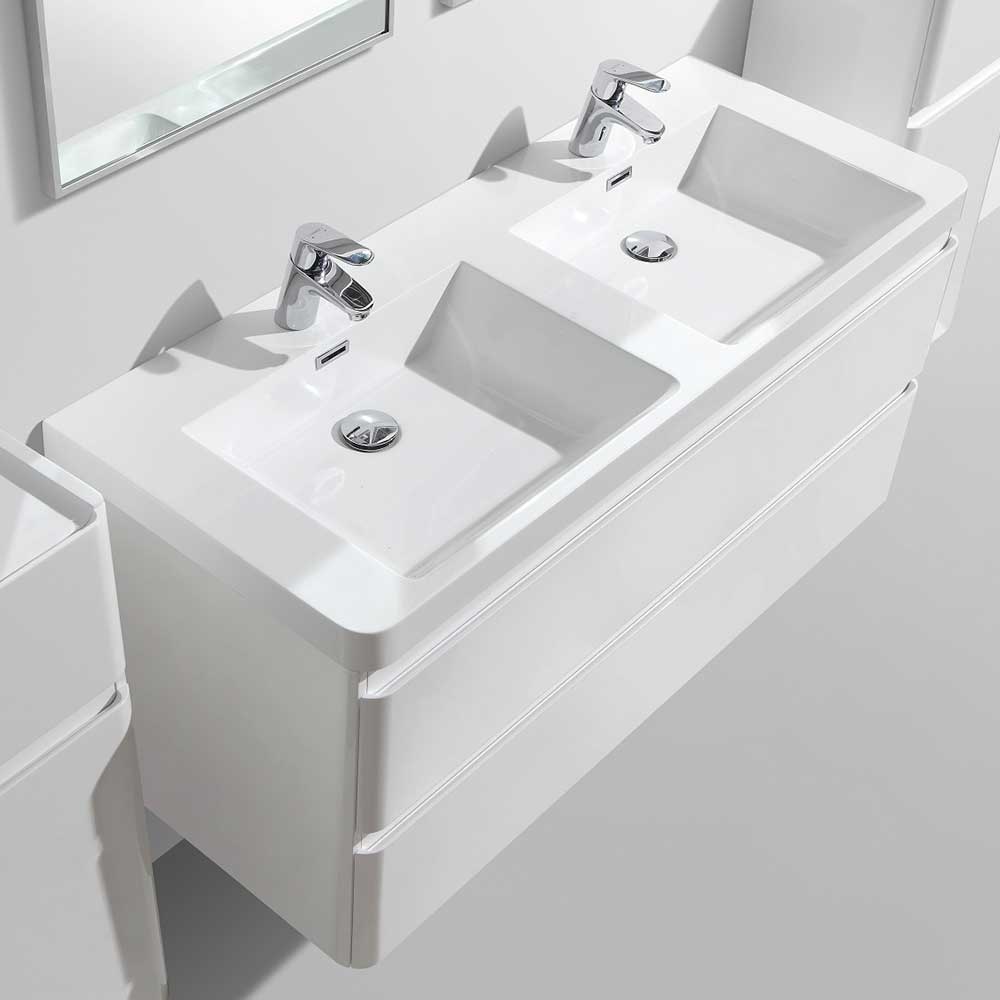 Doppel Waschplatz Larienta in Hochglanz Weiß für Wandmontage