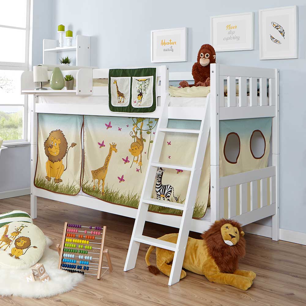Kinderzimmer Stockbett Lotura im Zoo Design mit Vorhang