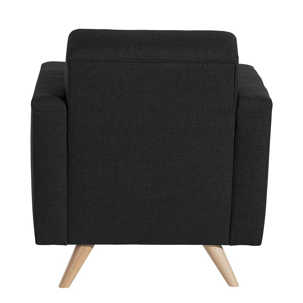 Schwarzer Sessel Barlad aus Flachgewebe und Buche Massivholz mit Federkern