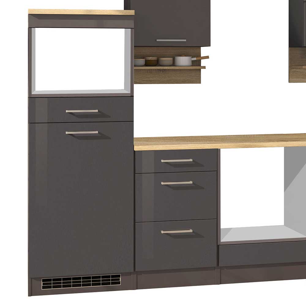 Hochglanz Küchen Möbel Kombi Fermona in Grau 280 cm breit (neunteilig)