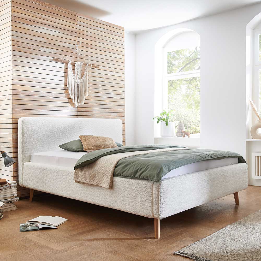 Polster Bett Cremeweiß Glorious 140x200 cm mit Vierfußgestell aus Holz