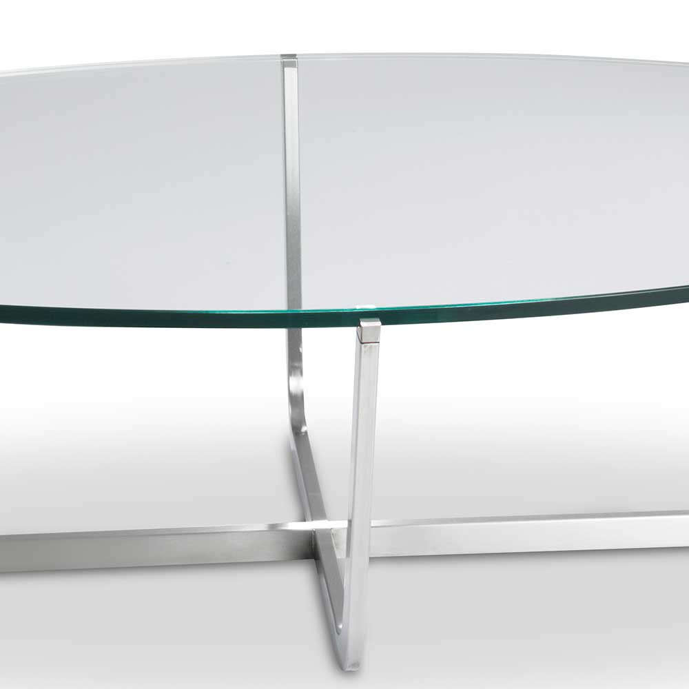 Salontisch Phiano in Transparent und Silberfarben mit ovaler Tischplatte