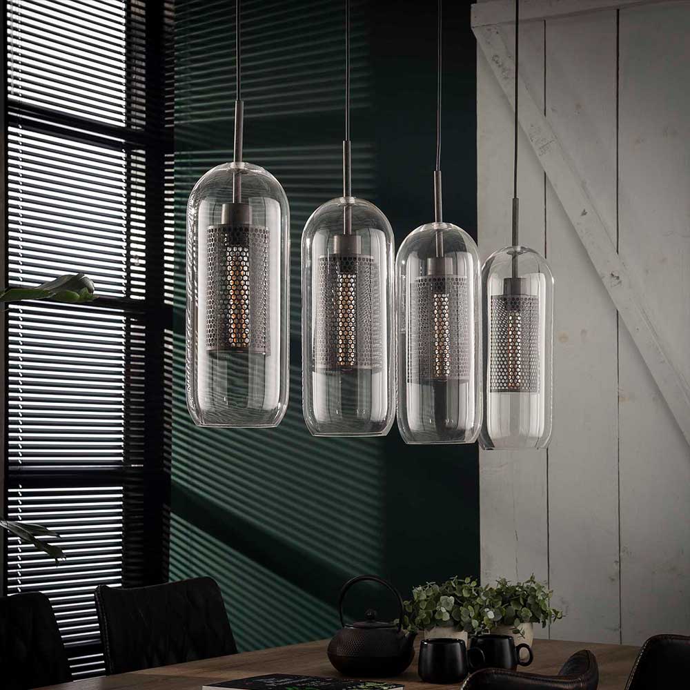 Loft Design Pendelleuchte Munster aus Glas und Metall 4-flammig